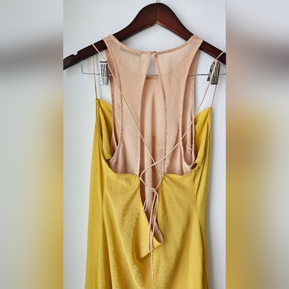 🥰HOST PICK🥰 Zara Slip Dress Double Layer Yellow Mustard Nude Midi size L - Picture 7 of 8